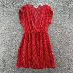 Amanda Uprichard Dress Womens Small Pink Orange Chevron Silk V Neck Mini
